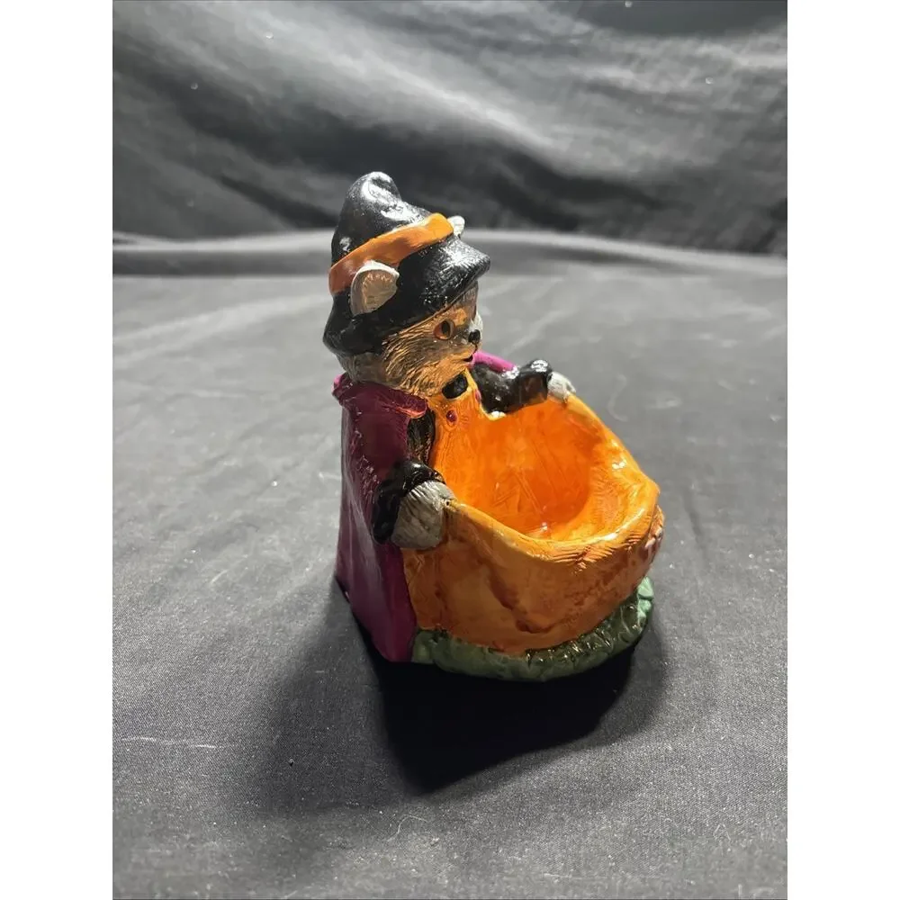 Trick Or Treat Cat Trinket Holder Ceramic, Handpainted bowl decoration